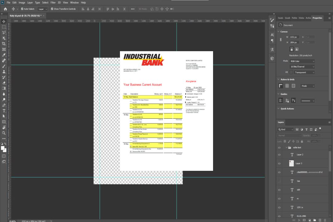 Modèle Word et PDF de relevé de compte d'entreprise de la Banque industrielle template Modèle Word et PDF de relevé de compte d'entreprise de la Banque industrielle template